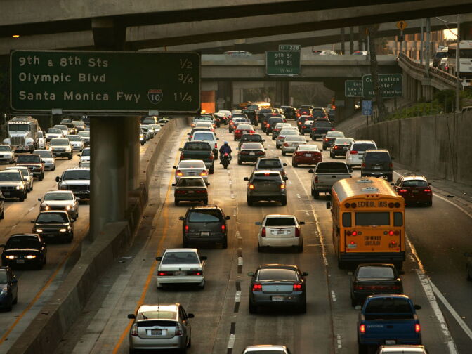 Drivers fill the 110 freeway during afternoon rush-hour on January 9, 2008 in Los Angeles, California. In a reversal of opinion held eight months ago, Los Angeles County transportation officials this week announced a controversial plan to set up rush-hour toll lanes on local freeways by spring 2009. Officials hope to win $648 million in federal grant moneys for the toll lanes and various transportation fixes after missing out on more than $1 billion in 2007 for not backing the conversions. The first phase will convert car pool lanes to toll lanes on 85 miles of the 110, 210, and 10 freeways. The second phase will add build on the 10 and 210, as well as the 60, east from Los Angeles to San Bernardino County line. Los Angeles has historically resisted toll roads, opting to use road taxes instead to maintain freeways and keep them available for drivers of all income levels.    