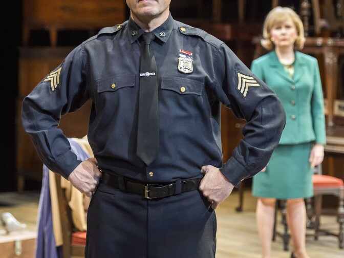 Sam Robards and Kate Burton (background) in Arthur Miller’s classic drama “The Price” at the Center Theatre Group/Mark Taper Forum. Directed by Garry Hynes, “The Price” plays February 11 through March 22, 2015. Opening is February 21.  For tickets and information, please visit CenterTheatreGroup.org or call (213) 628-2772.
Contact: CTG Media and Communications (213) 972-7376 / CTGMedia@ctgla.org   
Photo by Craig Schwartz