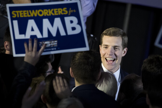 CANONSBURG, PA - MARCH 14: Conor Lamb, Democratic congressional candidate for Pennsylvania's 18th district, greets supporters at an election night rally March 14, 2018 in Canonsburg, Pennsylvania. Lamb claimed victory against Republican candidate Rick Saccone, but many news outlets report the race as too close to call. (Photo by Drew Angerer/Getty Images)