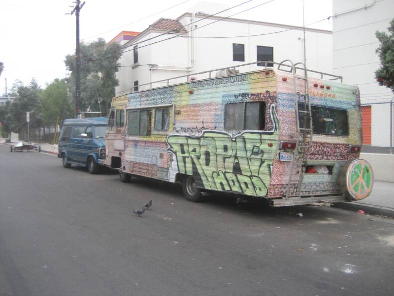 A Chevy Van and an RV serve as homes in Venice