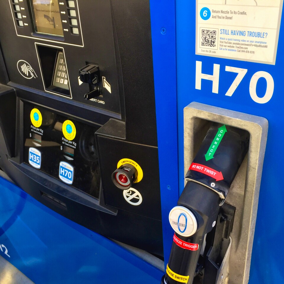 The hydrogen fueling pump in South Pasadena is labeled with instructions on exactly how to use it. KPCC host John Rabe said it was easy to follow along.