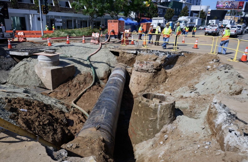 Water Main Break Causes Sinkhole, Flooding on Sunset Boulevard; Repairs Underway