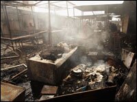 A market burned during clashes between Mahdi Army fighters and Iraqi forces in the impoverished Shiite district of Sadr City in Baghdad.