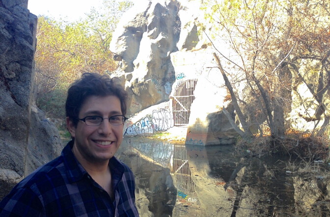 Matt Blitz, head of the Obscura Society Los Angeles at the mouth of the Devil's Gate in Pasadena.