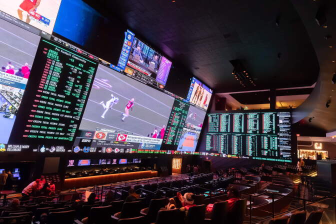 The sportsbook in the Circa Resort &amp; Hotel ahead of Super Bowl LVIII on February 10, 2024 in Las Vegas, Nevada. (Mario Hommes/DeFodi Images via Getty Images)