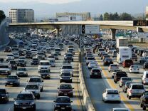 File: Traffic comes to a stand still on the northbound and the southbound lanes of the Interstate 405 freeway near Los Angeles International Airport.