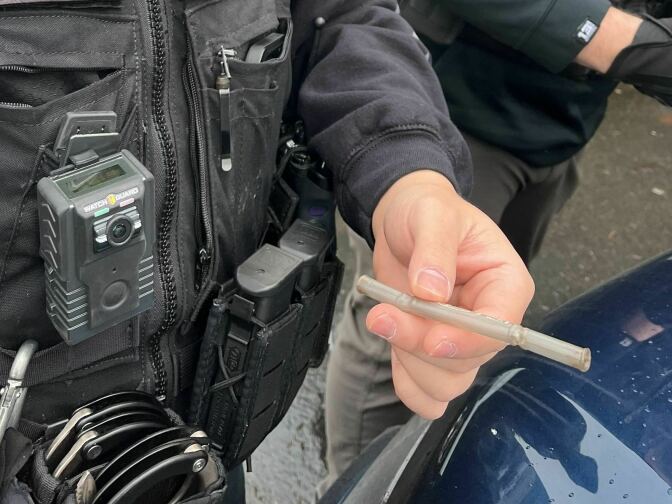 Tulalip Tribal Police narcotics Det. Haison Duong shows a hollowed-out pen used to inhale fentanyl smoke. Possession of "drug paraphernalia" like this is a chargeable offense under tribal law — but only for Natives