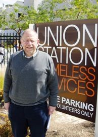 Mark Lacter, who writes for LA Observed and Los Angeles Magazine, and comments on business matters weekly on KPCC's Morning Edition with Steve Julian, at the Union Station homeless center in Pasadena.