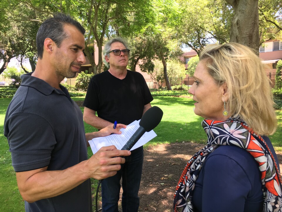 A Martinez interviews Gold Star Mother Jaynie Studenmund. Also pictured: Chris Slatoff