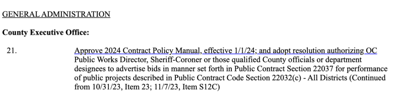 An agenda item reads, in part, "Approve 2023 Contract Policy Manual"