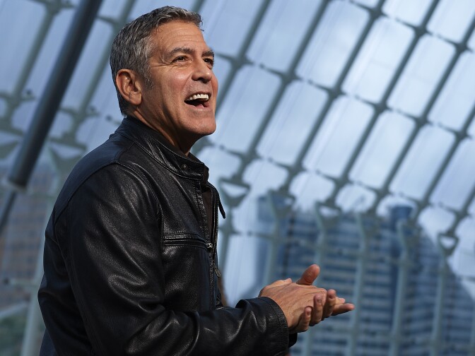 George Clooney attends the premiere of Disney's "Tomorrowland" at the L'Hemisferic on May 19, 2015 in Valencia, Spain.