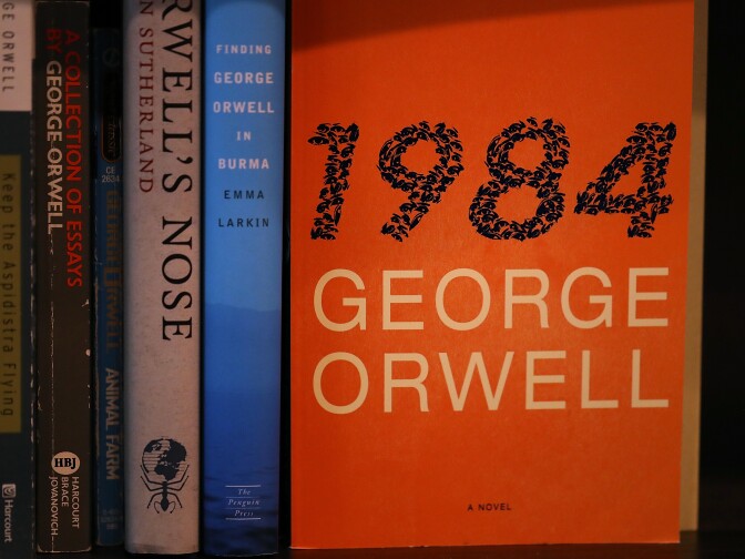 LOS ANGELES, CA - JANUARY 25:  A copy of George Orwell's novel '1984' is displayed at The Last Bookstore on January 25, 2017 in Los Angeles, California. George Orwell's 68 year-old dystopian novel '1984' has surged to the top of Amazon.com's best seller list and its publisher Penguin has put in an order for 75,000 reprints.  (Photo Illustration by Justin Sullivan/Getty Images)