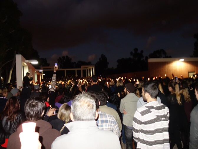 Hundreds of Cal State University Long Beach students, faculty and others gathered with candles at a vigil Nov. 15, 2015 for Nohemi Gonzalez. She was the lone American so far known to be killed in the Paris terror attacks.