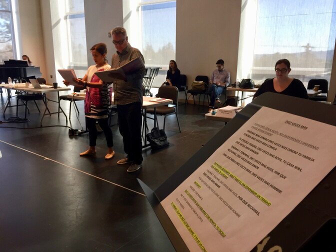 A rehearsal for “Cruzar la Cara de la Luna” (To Cross the Face of the Moon).  