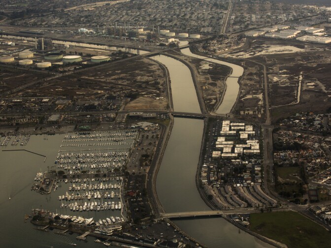 The San Gabriel River leads into the Pacific Ocean at Alamitos Bay in Long Beach.