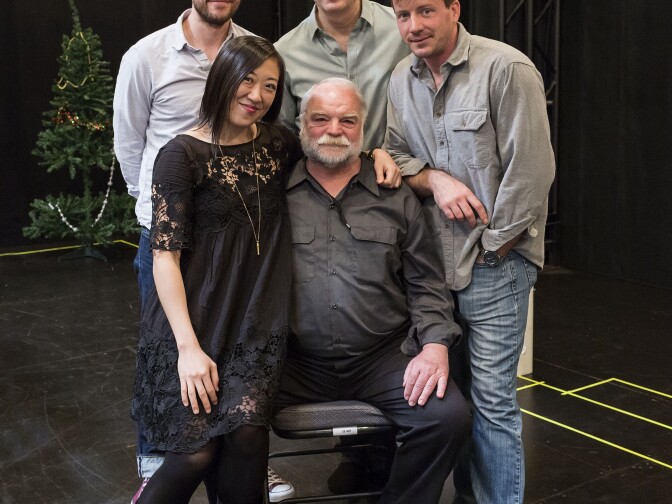 Clockwise from top left: Cast members Frank Boyd, Gary Wilmes, Brian Slaten, Richard Riehle with playwright/director Young Jean Lee in rehearsal for “Straight White Men.” “Straight White Men” makes its West Coast premiere from November 20 through December 20, 2015, at the Kirk Douglas Theatre in collaboration with the Center for the Art of Performance at UCLA. For tickets and information, please visit CenterTheatreGroup.org or call (213) 628-2772.
Contact: CTGMedia@CenterTheatreGroup.org / (213) 972-7376
Photo by Craig Schwartz 
