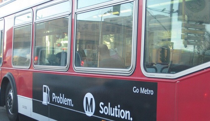 A Los Angeles Metro bus with Metro advertisement