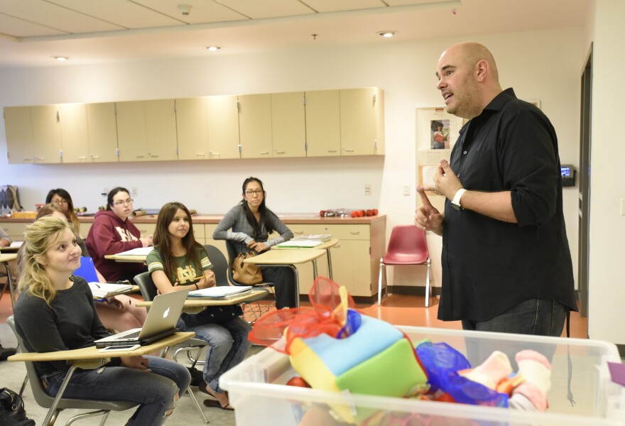 Gary Huff, a professor at Santa Monica College, leads a class for early childhood educators.