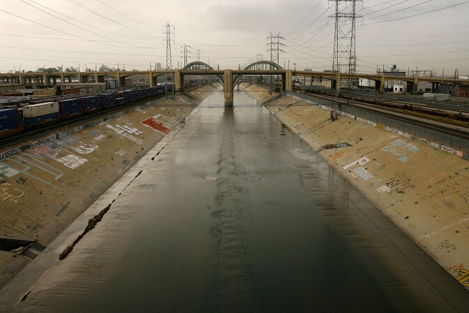 LOS ANGELES, CA - FEBRUARY 21:  The Los Angeles River flows under the 6th Street Bridge on February 21, 2008 in Los Angeles, California. Eleven bridges that span the river were declared Historic-Cultural Monuments by the Los Angeles City Council on January 30 bringing the total number of LA River brides to receive the designation to fourteen. The bridges, built between 1909 and 1944, are regularly seen in film and television shows such as the first two "Terminator" movies, "Grease" and "Transformers", which made use of 6th Street Bridge, and the first three seasons of the television series "24" which used both the 6th and 4th Street bridges. The effort to give the bridges greater safeguards was energized by city improvement plans that will affect six of the deteriorating bridges.  (Photo by David McNew/Getty Images) 