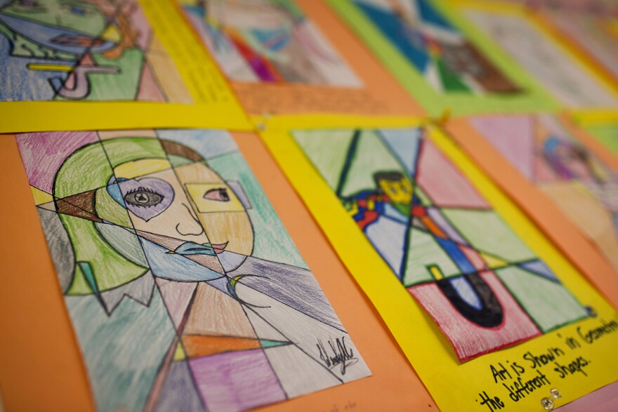 Teacher Ding-ay Tadena challenged math students at Hawthorne High School to make a Pablo Picasso-inspired cubism portrait using their knowledge of undefined terms in geometry.