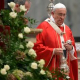 Pope Francis leads a mass at St Peter's basilica where he celebrates several weddings today on September 14, 2014 at the Vatican.  AFP PHOTO / ALBERTO PIZZOLI        (Photo credit should read ALBERTO PIZZOLI/AFP via Getty Images)