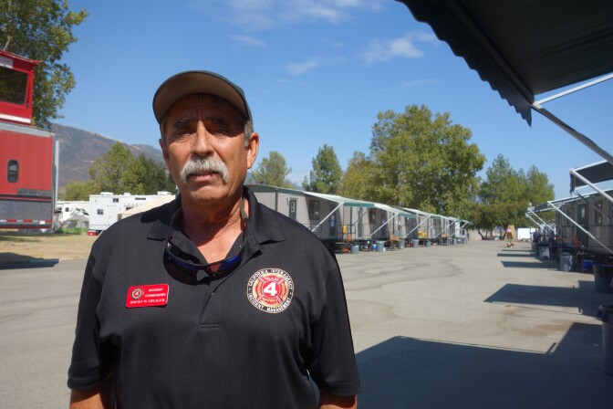 Rocky Opliger, Blue Cut Fire Incident Commander, at fire headquarters at Glen Helen Regional Park, Aug. 22, 2016