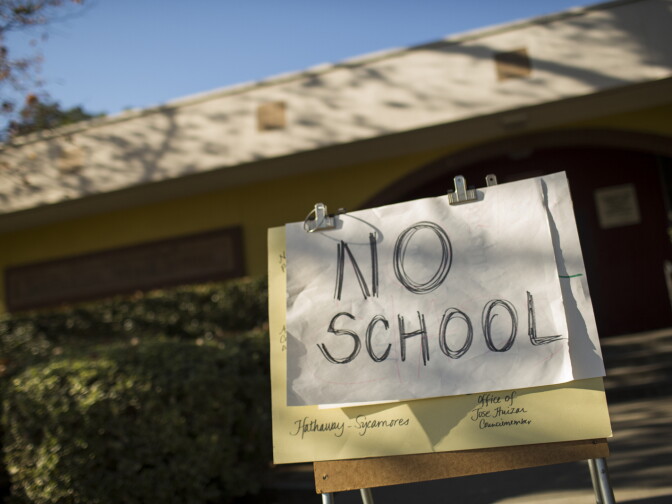 San Pascual Avenue Elementary School in Highland Park and all LAUSD schools are closed following Tuesday's threat of violence on Dec. 15, 2015.