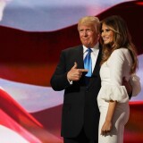 CLEVELAND, OH - JULY 18:  Presumptive Republican presidential nominee Donald Trump gestures to his wife Melania after she delivered a speech on the first day of the Republican National Convention on July 18, 2016 at the Quicken Loans Arena in Cleveland, Ohio. An estimated 50,000 people are expected in Cleveland, including hundreds of protesters and members of the media. The four-day Republican National Convention kicks off on July 18.  (Photo by Joe Raedle/Getty Images)