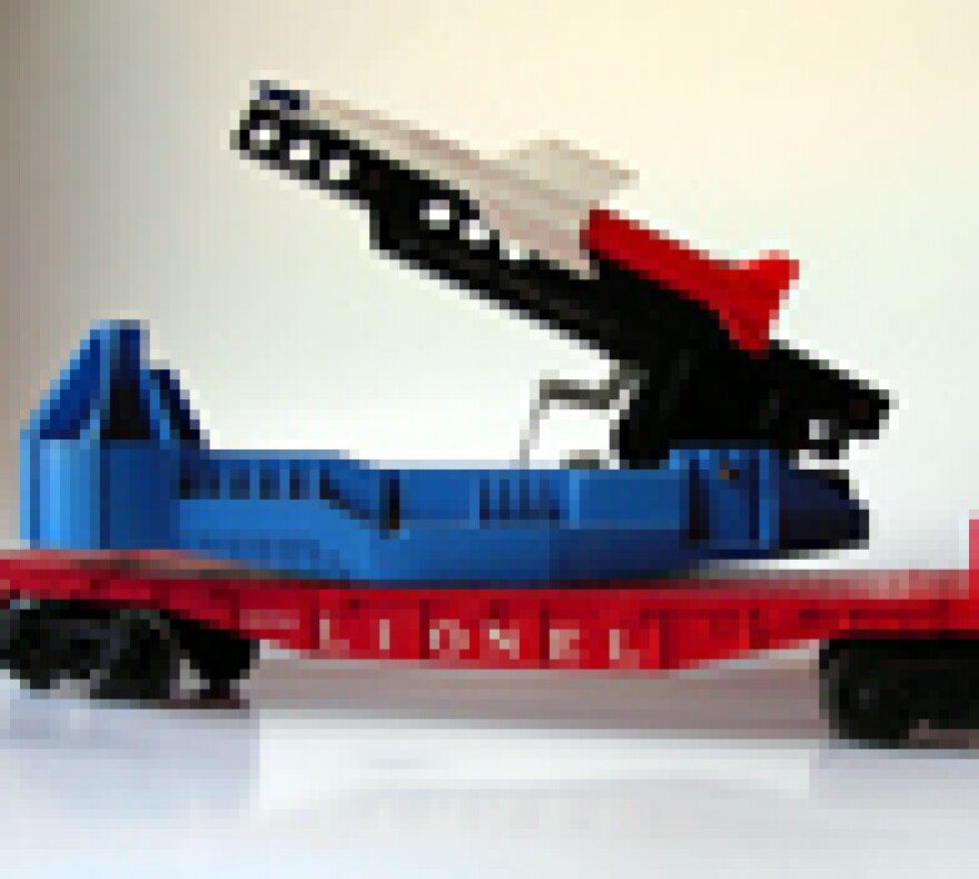 The rocket really shoots on this Lionel toy train car from the 1950s.