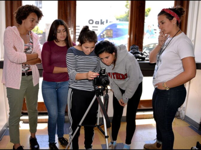 Participants in a program at "Camp Reel Stories," a filmmaking camp for girls.