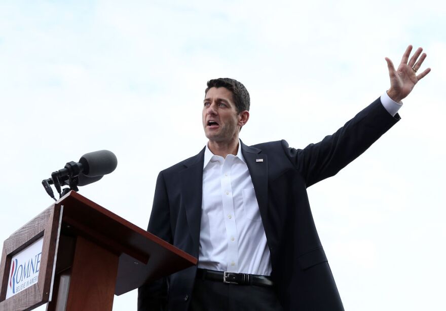 Republican vice presidential candidate, U.S. Rep. Paul Ryan (R-WI) speaks during a campaign rally in front of the USS Wisconsin August 11, 2012 in Norfolk, Virginia. Republican presidential candidate Mitt Romney announced Paul Ryan, a seven term congressman, as his presidential running mate. Ryan is the Chairman of the House Budget Committee and provides a strong contrast to the Obama administration on fiscal policy.