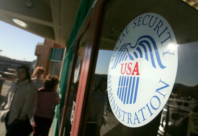 People line up outside of the Social Security Administration office Feb. 2, 2005 in San Francisco, California.