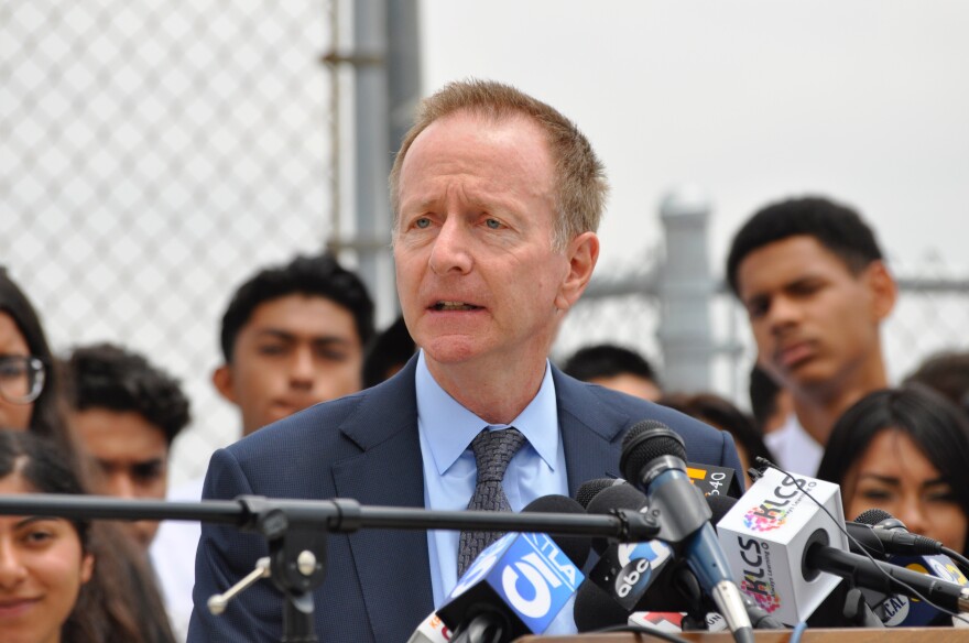 FILE - Los Angeles Unified School District Superintendent Austin Beutner speaks at a press conference on Weds., May 2, 2018.