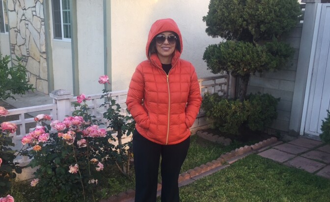 KPCC listener Luceli Ceja, bundled up for a cold morning in Southern California. Which, to her, could be in the mid-60s.