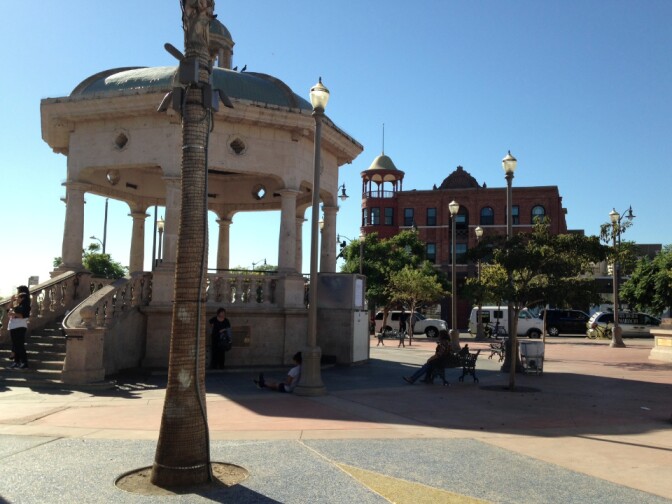 Mariachi Plaza's "kiosko," with the historic Boyle Hotel in the background.