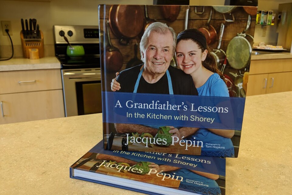Jacques Pepin's cookbook. (Sarah Platt/WBUR)