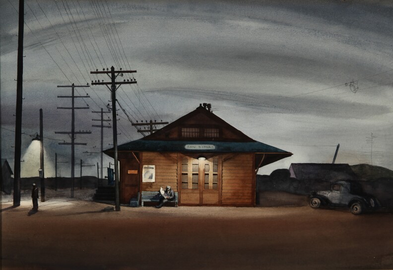 Millard Sheets, "San Dimas Train Station"
