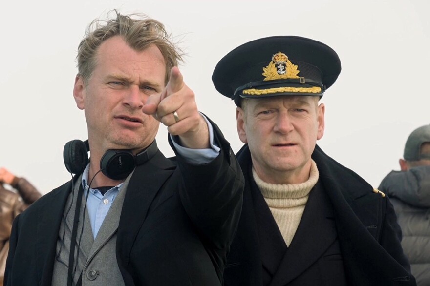 Director Christopher Nolan and actor Kenneth Branagh on the set of "Dunkirk."