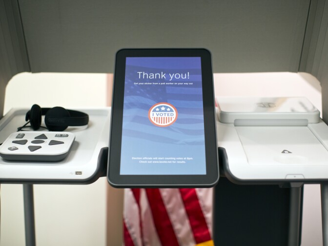 A non-functioning prototype shows what new ballot marking devices would look like inside the Los Angeles County Registrar-Recorder/County Clerk on Monday, Oct. 26, 2015.