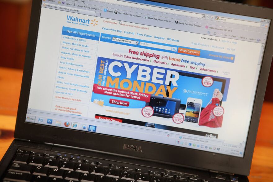 Walmart advertises Cyber Monday sales on the company's website on November 26, 2012 in Chicago, Illinois. Americans are expected to spend $1.5 billion while shopping online today, up 20 percent from last year.  