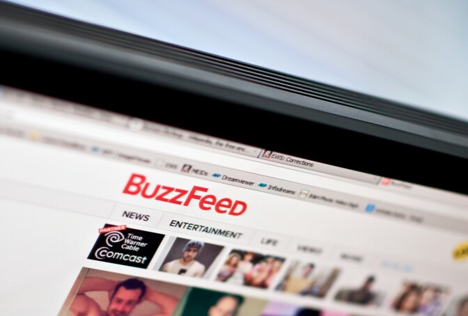 The logo of news website BuzzFeed is seen on a computer screen in Washington on March 25, 2014.   AFP PHOTO/Nicholas KAMM        (Photo credit should read NICHOLAS KAMM/AFP/Getty Images)