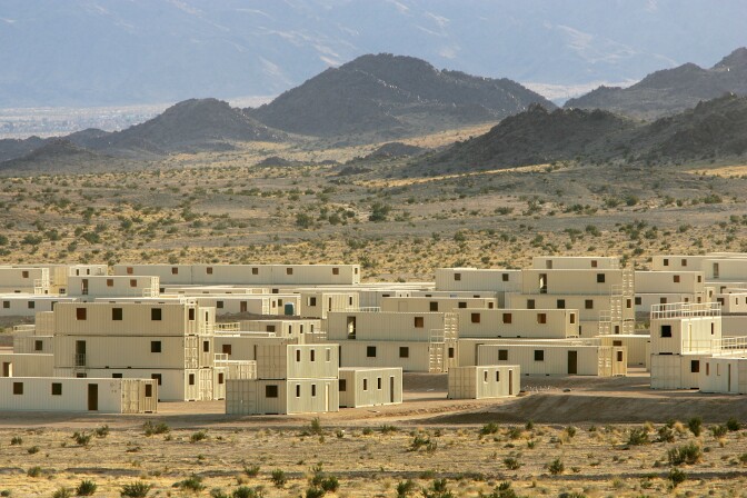 File: Range 200 simulated Iraqi village, where US marines of the First Expeditionary Force (1MEF) are training at the Twentynine Palms Marine Base, is seen on Nov. 14, 2005 near Twentynine Palms, California.