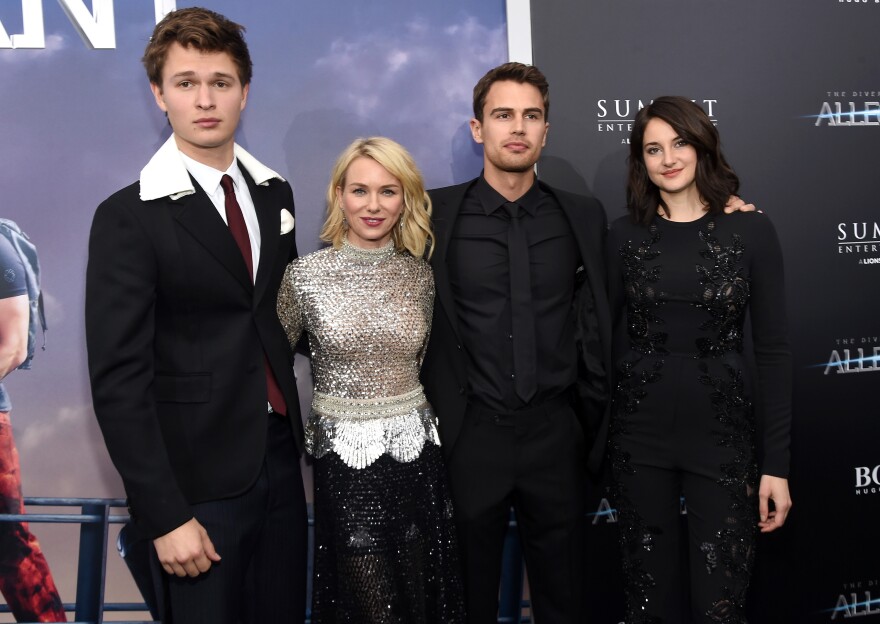 NEW YORK, NEW YORK - MARCH 14:  (L-R) Actors Ansel Elgort, Naomi Watts, Theo James, and Shailene Woodley attend the New York premiere of "Allegiant" at the AMC Lincoln Square Theater on March 14, 2016 in New York City.  (Photo by Jamie McCarthy/Getty Images)