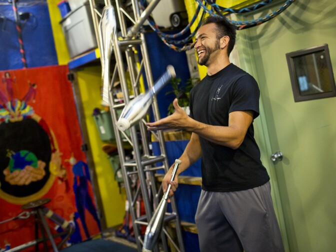Alan Ascencio is a circus coach at My Friend's Place. The cirque classes are aimed at pushing students to master their fears.