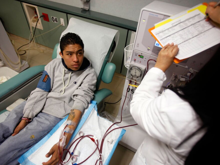 Jose Perez, 22, receives dialysis treatment at a clinic in New York. Perez suffers from renal failure and receives dialysis treatment three times a week.