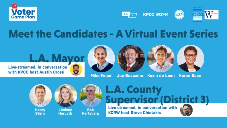 An image graphic with headshots of mayoral and supervisor candidates against a blue background.