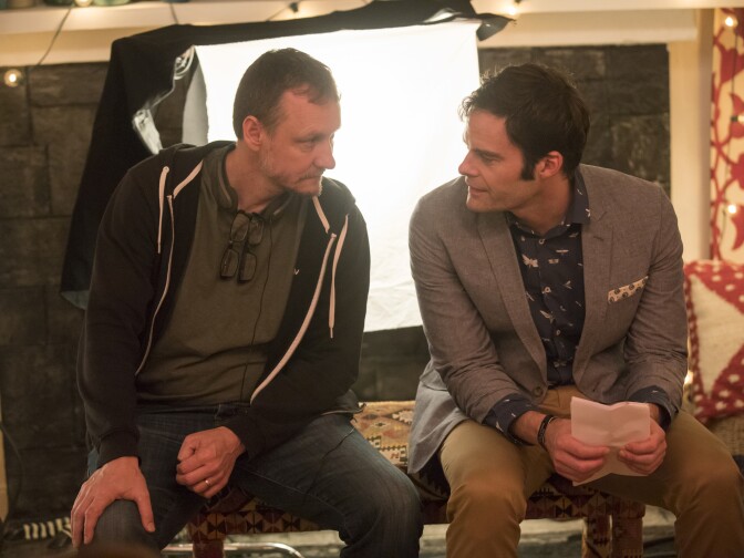 Alec Berg and Bill Hader on set of HBO's "Barry".