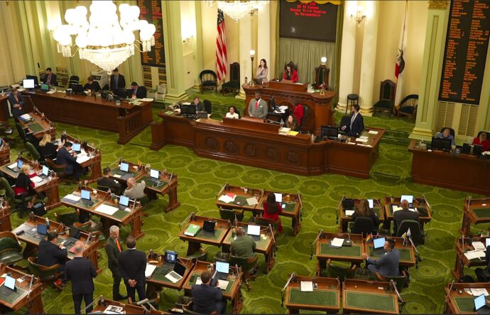 A photo inside the California legislative chambers 