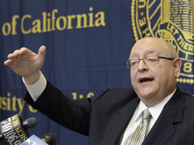 University of California President Mark Yudof speaks during a news conference at UC offices in Oakland, Calif., Monday, Nov. 8, 2010. UC is considering proposals to raise student tuition by 8 percent, expand financial aid and reduce pension benefits for future employees.

