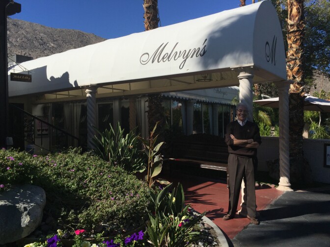 Mel Haber stands outside of Melvyn's at the Ingleside Inn in Palm Springs.